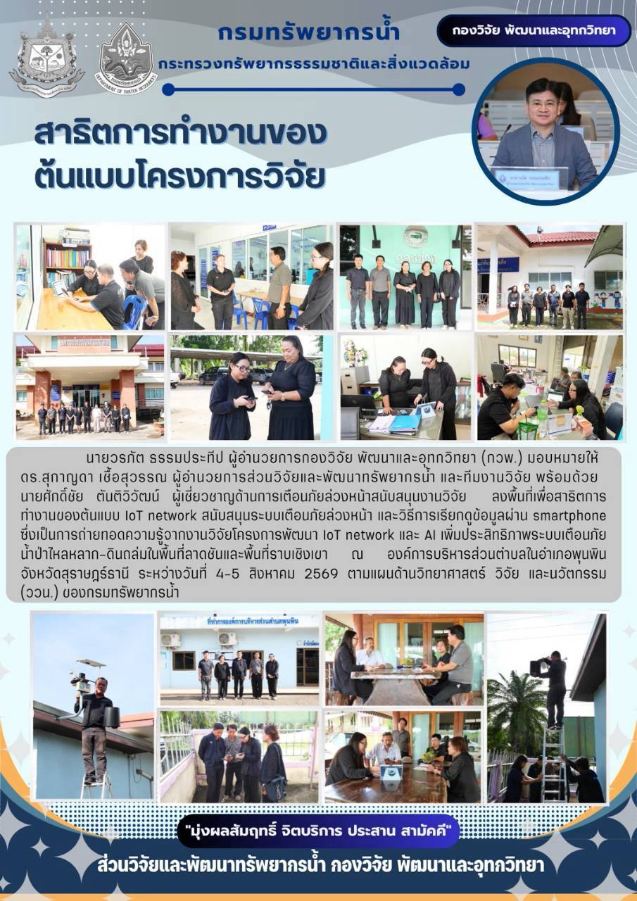 4 – 5 ส.ค. 2569 กรมทรัพยากรน้ำ กวพ. สาธิตการทำงานของต้นแบบโครงการวิจัย